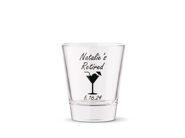 Personalized Retirement Party 2oz Shot Glass Favors - Cocktail Design