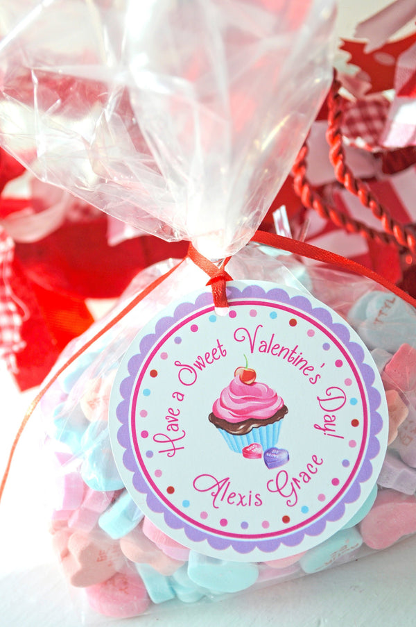 Valentine&#39;s Day Treat Tags, Valentines Day Favor Tags, Classroom Valentine Party, Cupcake, Valentines Day Goody Bag Tags