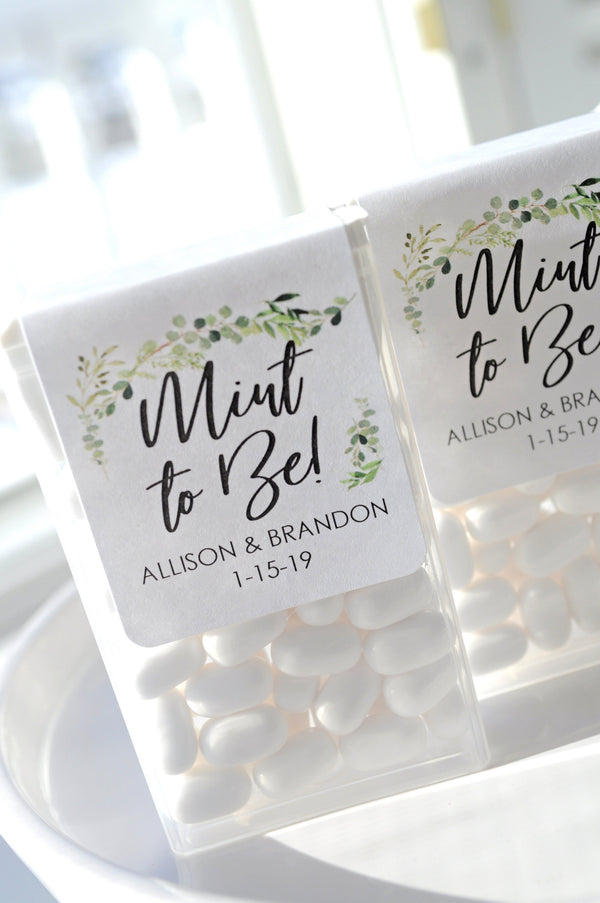 Wedding Favors Tic Tac Labels Mint To Be, Bridal Shower Favor, Bachelorette Favors, Engagement Party Favor, Greenery Leaf - Set of 24 Labels