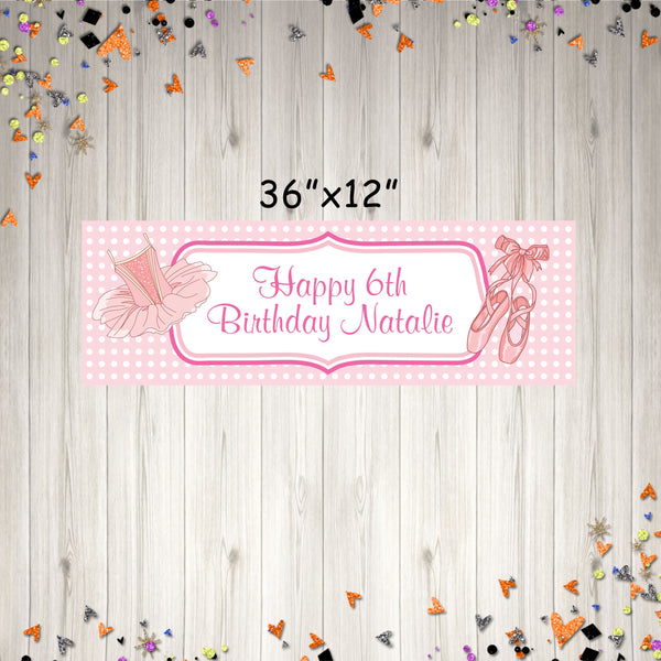 Ballerina Birthday Party Banner, Girls 1st Birthday Tutu Ballet Slippers Personalized Paper Banner - Printed and Shipped
