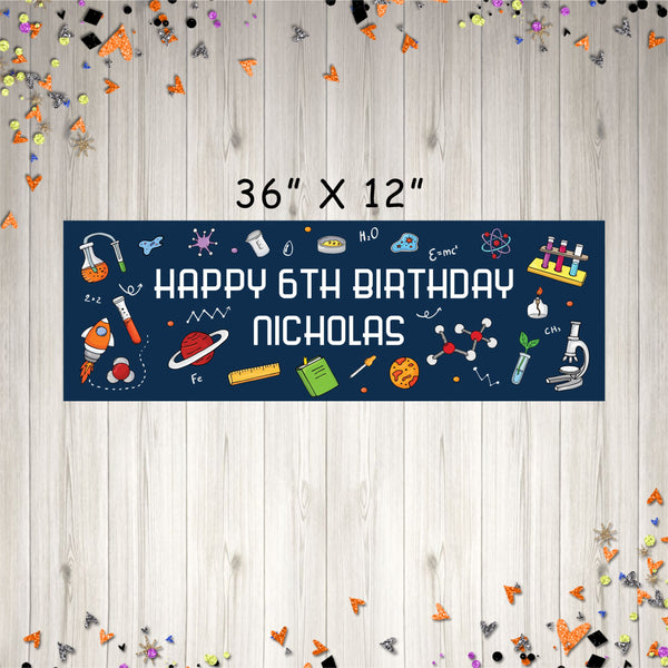 Science Party Birthday Banner Personalized Paper Banner Printed and Shipped