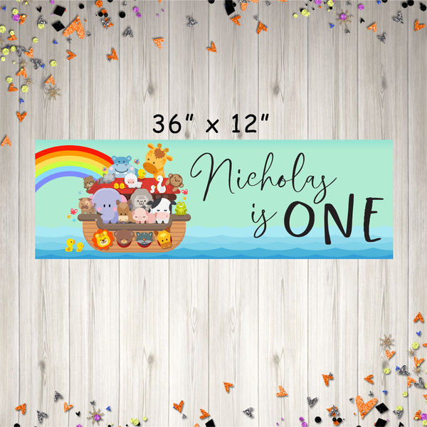 Noah&#39;s Ark Birthday Banner,  Noah&#39;s Ark Animals Theme Party - Printed and Shipped