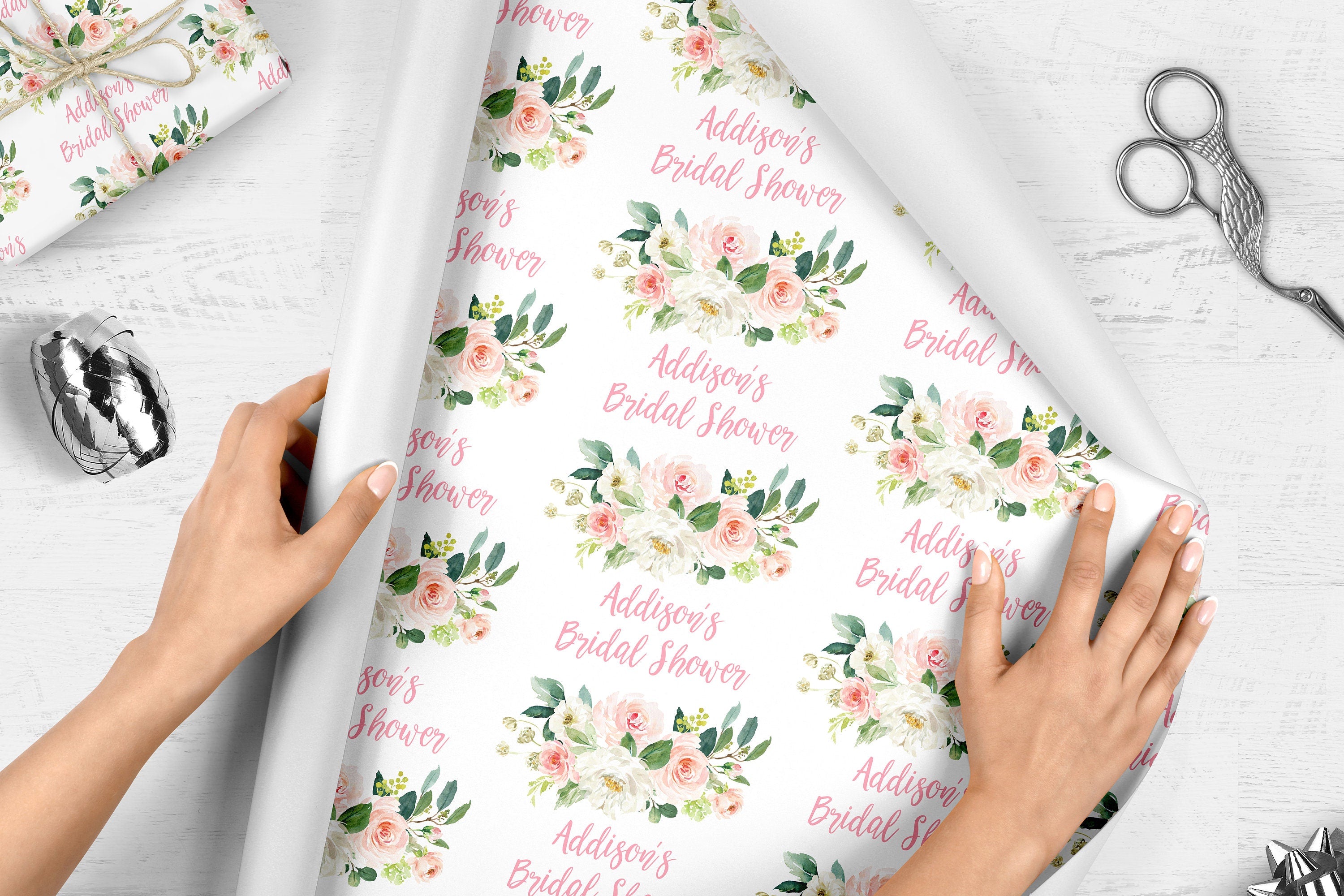 Bridal Shower Gift Wrap Bridal Shower Wrapping Paper, Blush Bridal Shower,  Wedding Paper, Floral Bridal Shower, Gift Wrapping Paper 