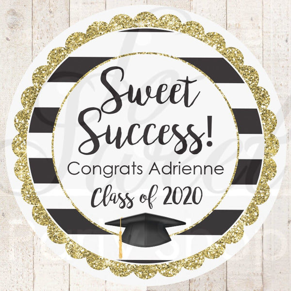 Graduation Party Favor Stickers, Sweet Success Congrats Grad Personalized Party Favor, Class of 2021 Stickers - Set of 24 Labels
