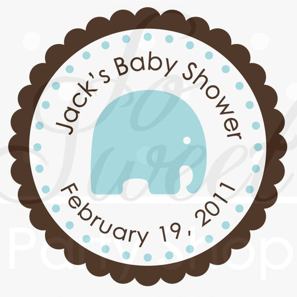 Boys Baby Shower Elephant Favor Sticker Labels, Favor Stickers, It&#39;s a Boy, Elephant Theme, Baby Shower Blue and Brown - Set of 24 Stickers
