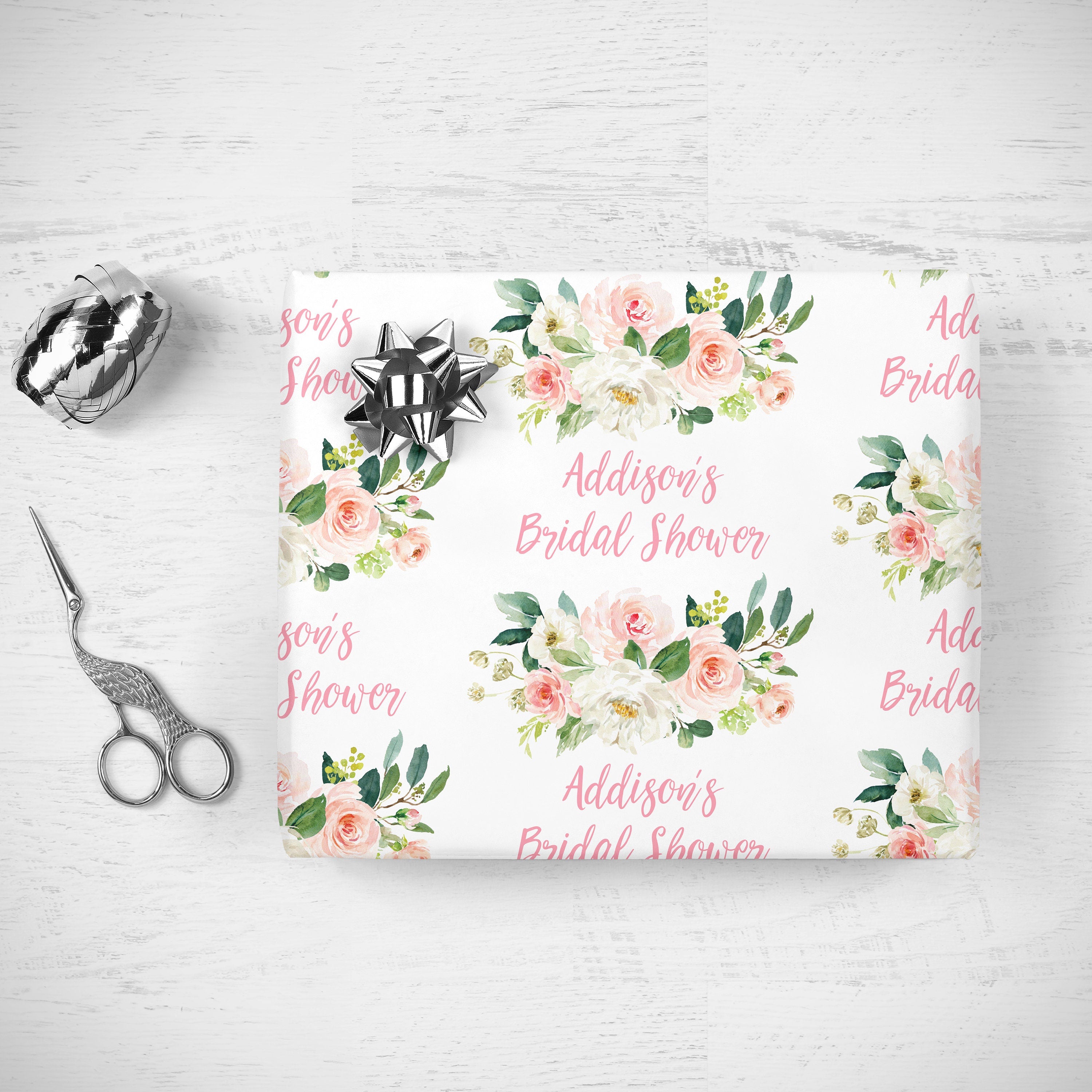 Bridal Shower Wrapping Paper Pink Blush Floral, Personalized Bridal Sh – So  Sweet Party Shop