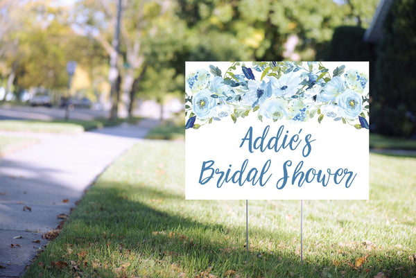 Bridal Shower Yard Sign Blue Floral, Bridal Shower Lawn Sign, Virtual Bridal Shower Social Distancing 24” x 18" Printed Sign