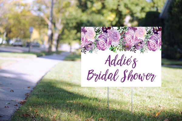 Bridal Shower Yard Sign Purple Floral, Bridal Shower Lawn Sign, Virtual Bridal Shower Social Distancing 24” x 18" Printed Sign