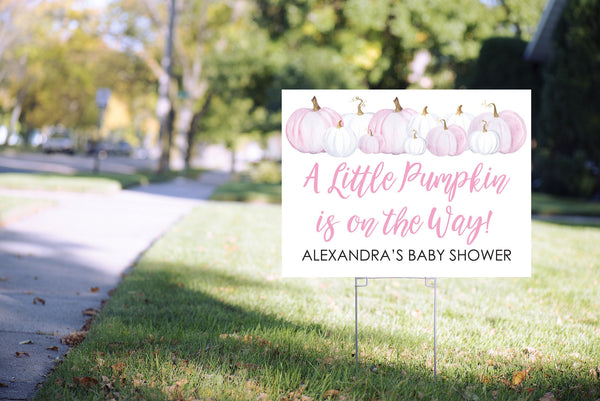 Baby Shower Yard Sign Pink Pumpkin, Girl Baby Shower Lawn Sign, Virtual Baby Shower Social Distancing Quarantine 24” x 18" Printed Sign