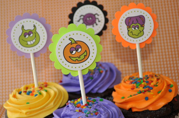 Halloween Cupcake Toppers, 1st Birthday, Halloween Birthday Party Decorations,Trick or Treat, Pumpkin Birthday - Set of 12
