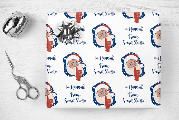 Secret Santa Wrapping Paper Personalized Name, Santa Claus Gift Wrap Personalized Christmas Gift Wrap Sheets Holiday Wrapping Paper