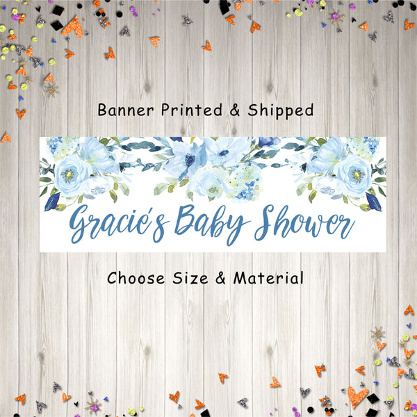 Baby Shower Banner, Boy Baby Shower Banner, It&#39;s A Boy Baby Shower Blue Floral Decorations, Printed & Shipped
