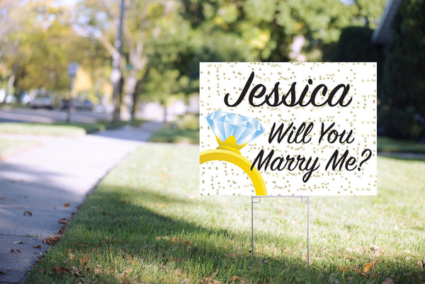 Will You Marry Me Yard Sign, Personalized Marriage Proposal Sign, Wedding Proposal Ideas, Engagement Lawn Sign - 24” x 18" Printed Sign