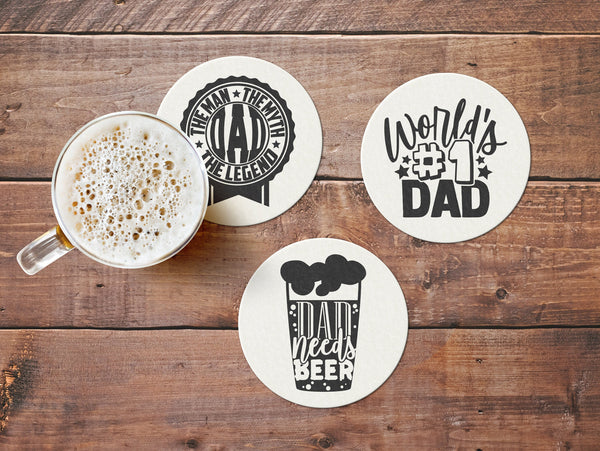 Fathers Day Beer Coasters, Funny Gift for Dad, Birthday Gift for Dad, Number 1 Dad Drink Coasters, Cup Bar Paper Coasters - Set of 6