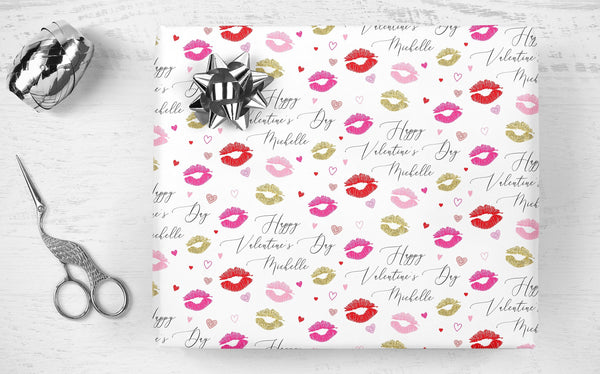 Valentine&#39;s Day Gift Wrap Sheets Lips Personalized Wrapping Paper, Valentine Boyfriend or Girlfriend Gift, Husband or Wife Valentine Gift