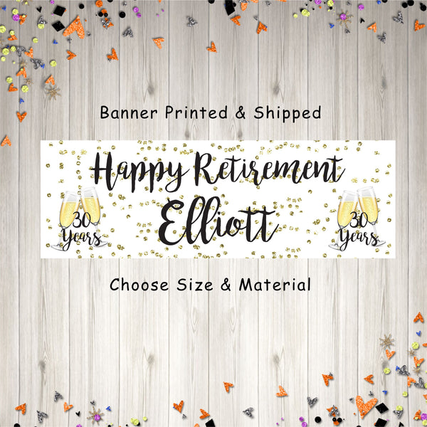 Retirement Banner, Happy Retirement Decorations, Gold Retirement Party Banner Sign, Printed & Shipped