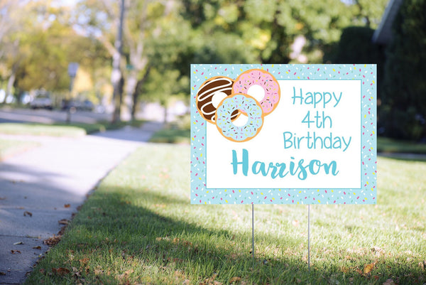 Donut Birthday Yard Sign, Happy Birthday Lawn Sign, Virtual Birthday Party Social Distancing, Donut Grow Up Party - 24” x 18” Printed Sign