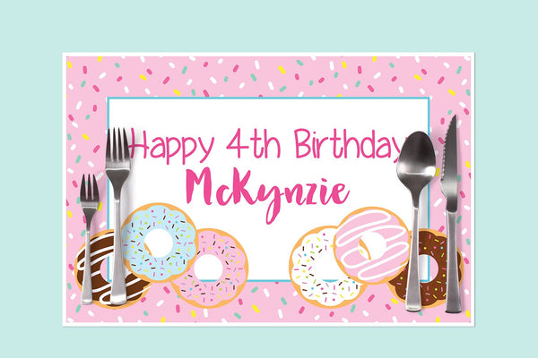 Paper Placemats Donut Birthday Pink, Doughnut Sprinkles Donut Grow Up Birthday Decorations Tableware - Printed & Shipped Set of 6