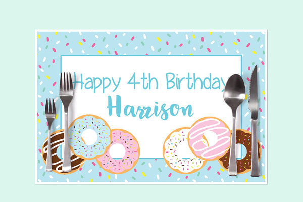 Paper Placemats Donut Birthday Blue, Doughnut Sprinkles Donut Grow Up Birthday Decorations Tableware - Printed & Shipped Set of 6