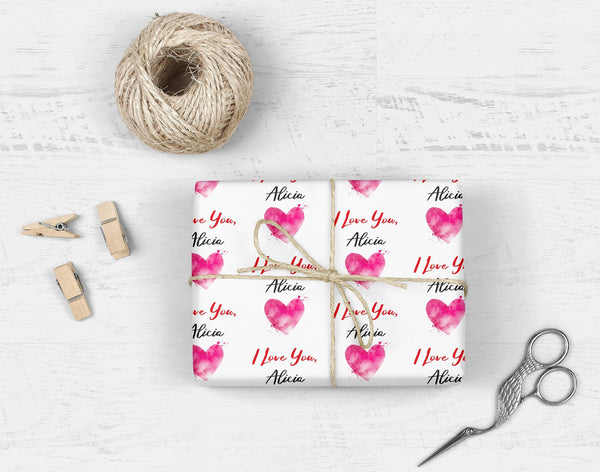 Valentine&#39;s Day Gift Wrap Sheets Hearts Personalized Wrapping Paper, Valentine Boyfriend or Girlfriend Gift, Husband or Wife Valentine Gift