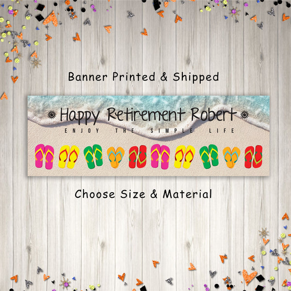 Personalized Beach Retirement Banner, Happy Retirement Decorations, Retirement Party Sign Banner - Printed & Shipped