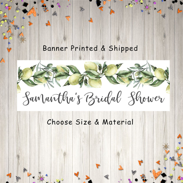 Lemon Bridal Shower Banner, Lemon Citrus Wedding Shower Banner, Italian Rustic Olive Branch Bridal Shower Decorations, Printed & Shipped