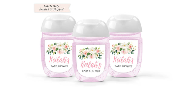 Baby Shower Hand Sanitizer Labels Blush Floral, Girl Baby Shower Favor, Hand Sanitizer Labels - Set of 30 Labels