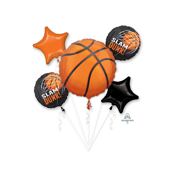 Basketball Balloon Bouquet Foil Mylar, Nothin&#39; But Net Birthday Party Balloons, Slam Dunk Basketball Birthday Party Balloons