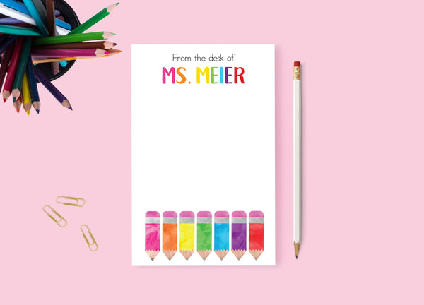 Teacher Notepad Personalized Colored Pencils Rainbow Back To School Teacher Gift, Personalized Stationary, Teacher Appreciation Gift