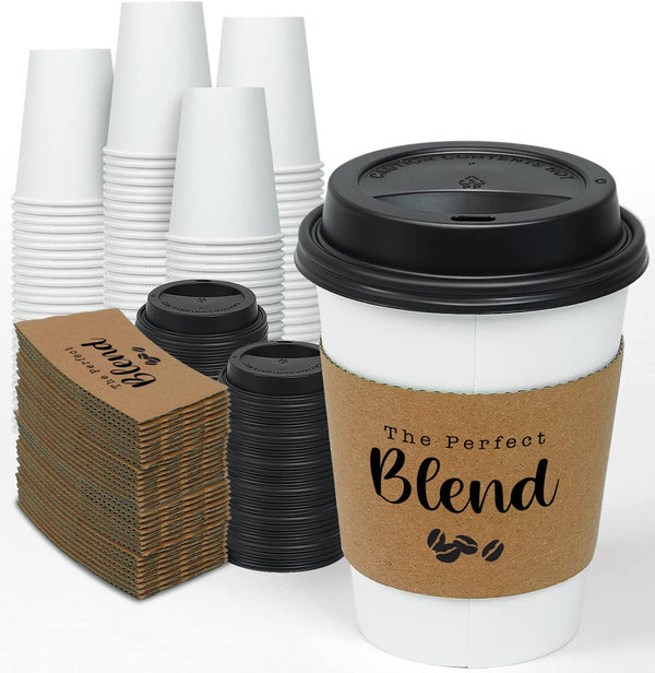 Wedding Coffee Cups The Perfect Blend, Bridal Shower Coffee Cups With Sleeves and Lids, Engagement Party Coffee Cups - Set of 10