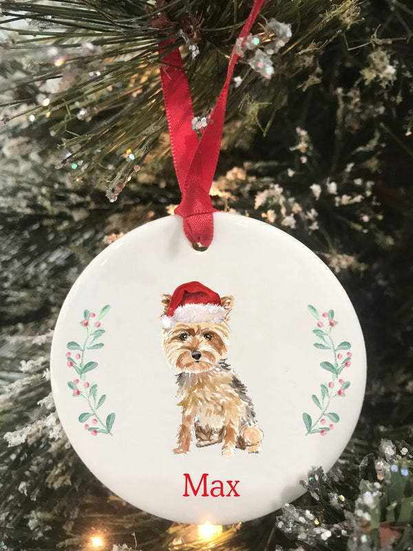 Yorkshire Terrier Dog Personalized Name Christmas Ornament, Choose From Dog Breeds Pet Christmas Gift, Ceramic Ornament, Keepsake Ornament