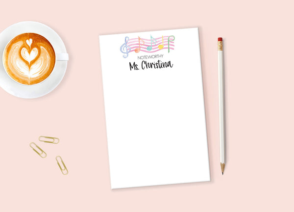 Music Teacher Notepad Personalized, Teacher Christmas Gift, Music Notes Notepad, Gift Stationary, Teacher Appreciation Gift