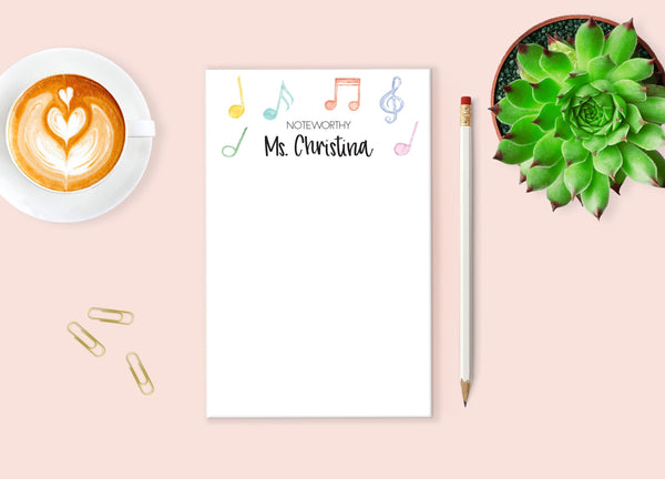 Music Teacher Notepad Personalized, Teacher Christmas Gift, Music Notes Noteworthy Notepad, Gift Stationary, Teacher Appreciation Gift