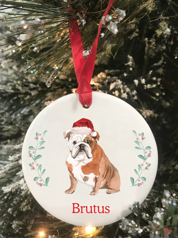 Bull Dog Personalized Name Christmas Ornament, Choose From Dog Breeds Pet Christmas Gift, Ceramic Ornament, Keepsake Ornament
