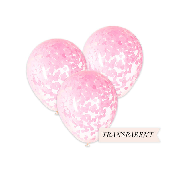 Pink Heart Confetti Balloons 16" Transparent Balloons, Valentine&#39;s Day Balloons, Baby Girl Shower Balloons, Pink Heart Balloons - Pack of 6