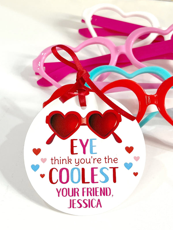 Kids Valentine Tags, Sunglasses Valentine Eye Think You&#39;re The Coolest, School Valentines Day Cards, Classroom Valentines - Set of 12 Tags