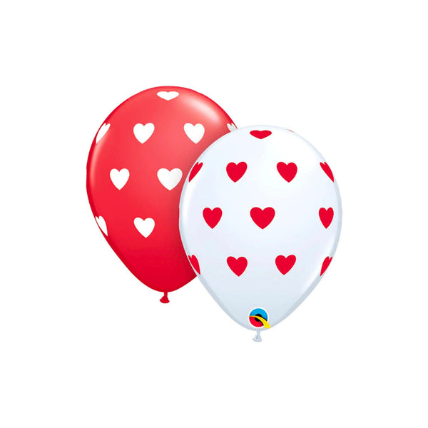 Valentine Red and White Heart Latex Balloons 11", Valentines Day Party Balloons, Valentine Heart Pattern Latex Balloon, Valentine Decoration