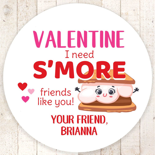 Smores Valentines Day Stickers, Kids Valentines School Valentines Day Cards, Treat Bag Stickers, Classroom Valentines - Set of 24 Stickers