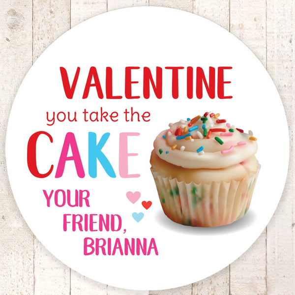 You Take The Cake Valentines Day Stickers, Kids Valentines Day Cards, Treat Bag Stickers, Classroom Valentines - Set of 24 Stickers
