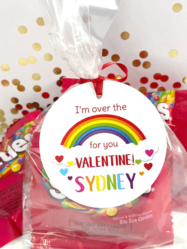 Valentine Tags for Kids Rainbow Skittles, School Valentines Day Cards, Classroom Valentine Tags, Personalized Valentines - Set of 12 Tags