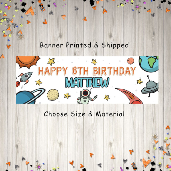 Space Birthday Banner, Happy Birthday Banner, Outer Space Banner, Astronaut Party, Boy Birthday Banner - Printed and Shipped