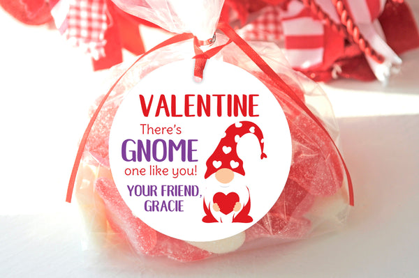 Gnome Valentine Tags, School Valentines Day Cards, Classroom Valentines, Personalized Valentine Tags - Set of 12 Tags