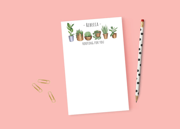 Plant Notepad, Personalized Name Notepad, Plant Lover Gift, Rooting For You Plant Pun Personalized Stationery, Writing Pad, Gift for Her
