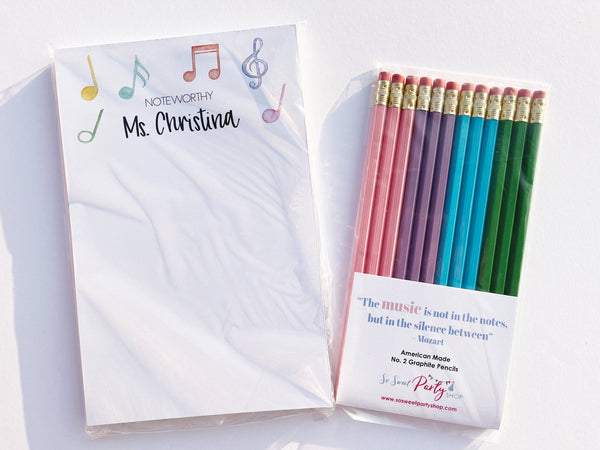 Music Teacher Notepad Pencil Set Back To School Pencils Teacher Gift Personalized Notepad Stationary Teacher Appreciation Gift