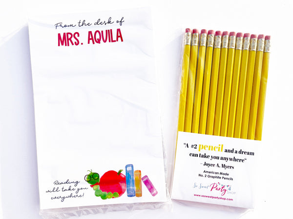 Teacher Notepad Pencil Gift Set Back To School Pencils Kids Teacher Gift Personalized Custom Notepad Stationary Teacher Appreciation Gift