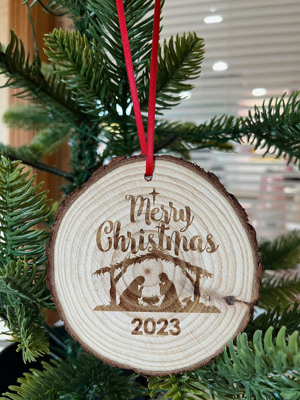 Merry Christmas Nativity Ornament 2023 Wood Slice Engraved Religious Christmas Tree Ornament Stocking Stuffer