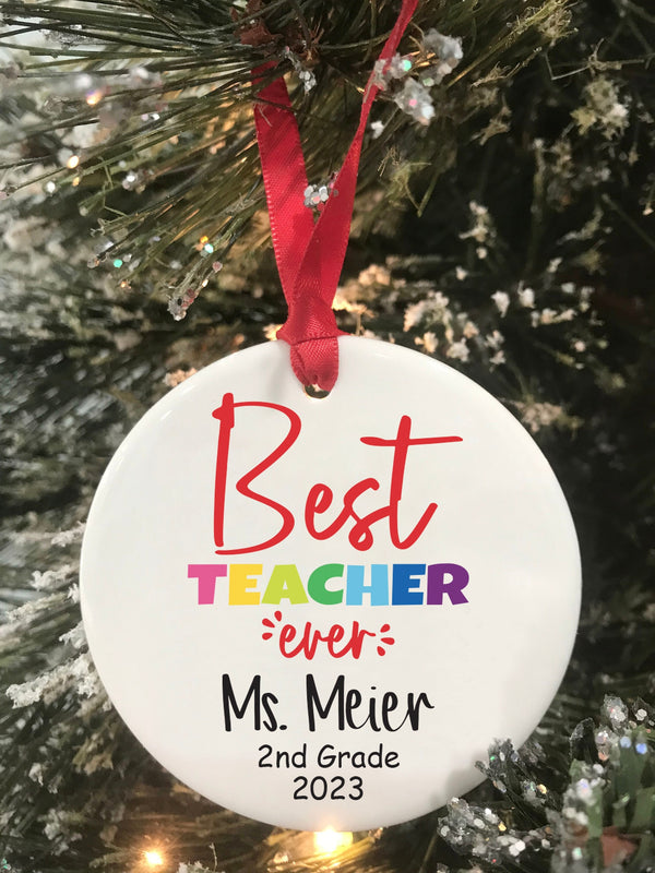 Best Teacher Ever Personalized Christmas Ornament 2023 Personalized Teacher Gift Ceramic Ornament Teacher Appreciation Gift Ornament