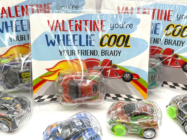Valentines Day Race Cars Bags and Card Set Wheelie Cool Classroom Valentine