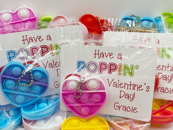Pop It Valentines Day Card Set with Pop It Keychains Classroom Valentine