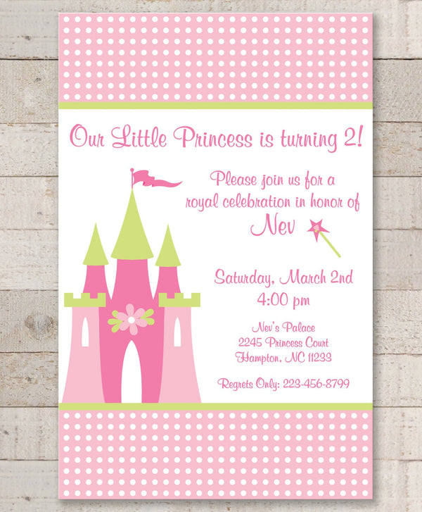 Princess Birthday Invitations - Girls Birthday Party Decorations - Princess Party - Dark Pink, Light Pink and Lime Green - Set of 10
